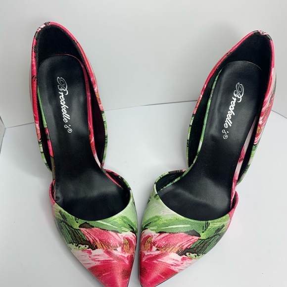 Pink  & green rose 👠 Stilettos high heels Size 6 1/2 - Picture 3 of 9